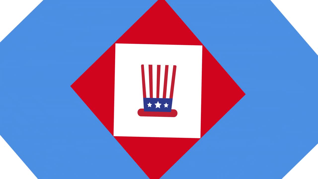 빨간색,  ⁇ 색 및 파란색 미국  ⁇ 발 색상의 탑 모자 애니메이션