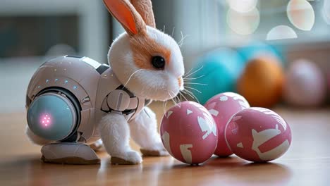 A Robotic Rabbit with Pink Easter Eggs