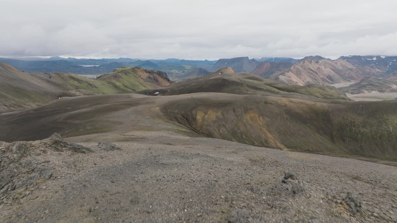 Suðurnámur trail, Landmannalaugar area, passing the hiker, Iceland