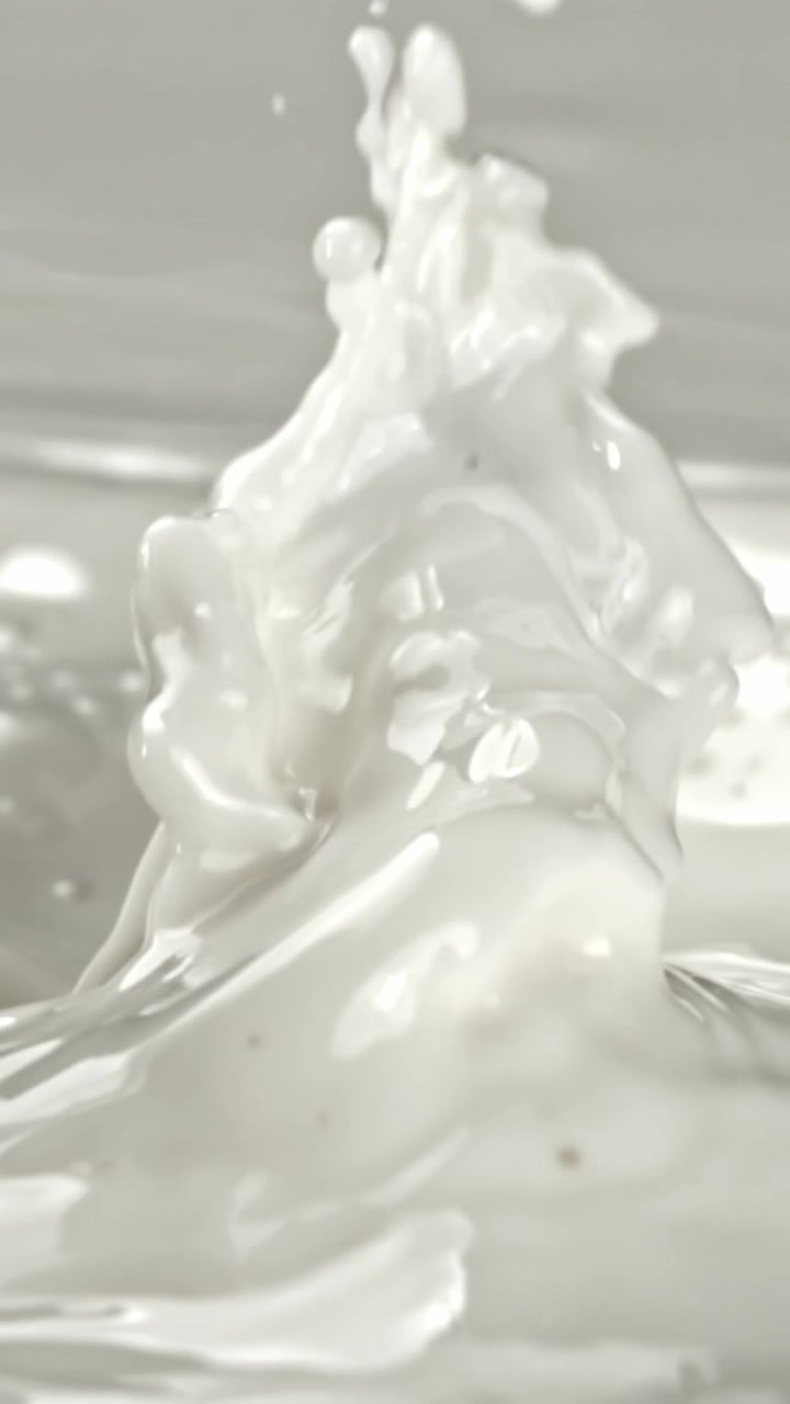Slow Motion Pouring Milk Splashing and Rippling on Surface