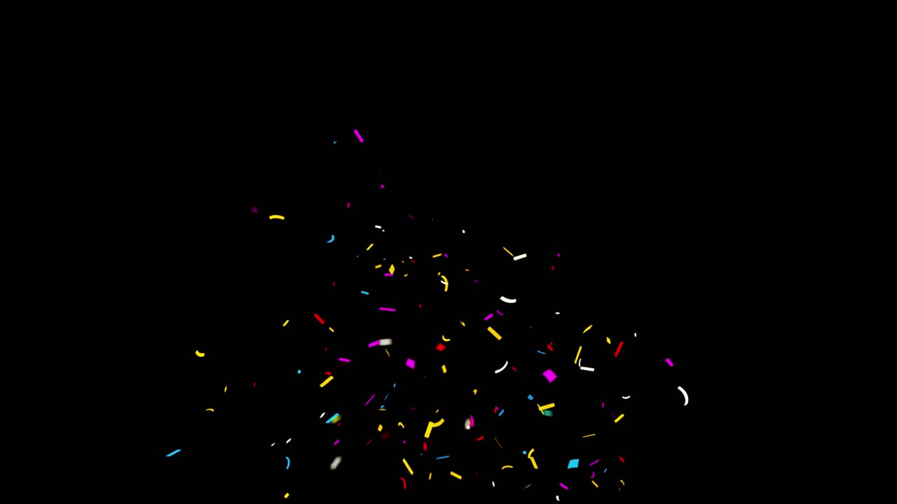 Confetti party popper explosions falling down on green and black background birthday celebration