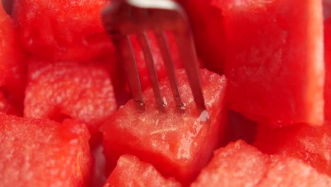 close-up of watermelon cubes in a bowl