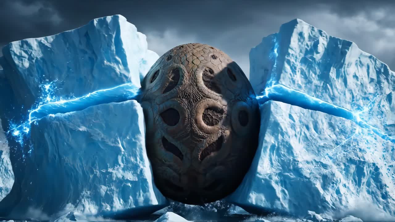Alien Egg in Iceberg with Lightning