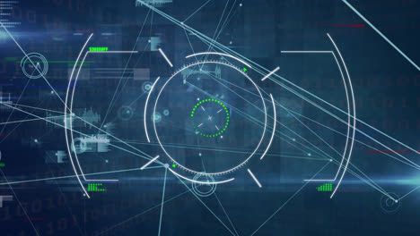 animation of network of connections with icons over scope scanning and data processing