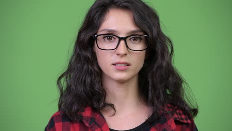 young beautiful businesswoman talking