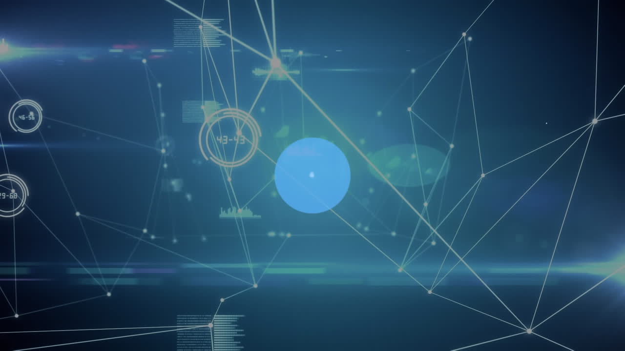 Animation of data processing over network of connections and icons