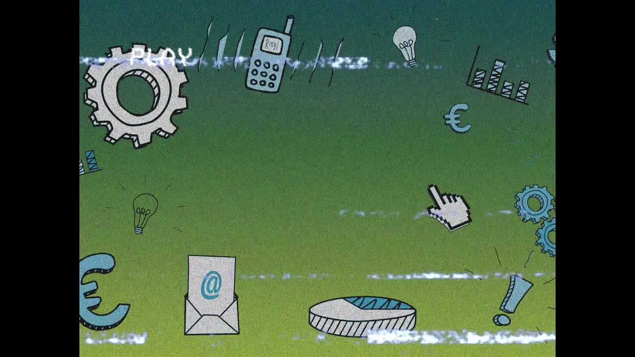 animación de iconos de negocios y oficinas sobre un fondo verde