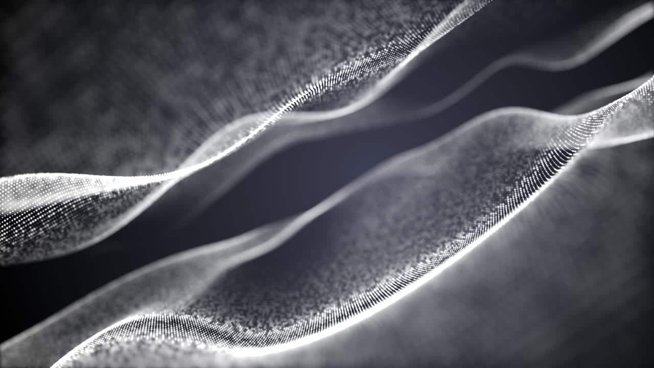 어두운 배경에서 움직이는 색 입자, 미래의 디지털 파동, 어두운 사이버 공간