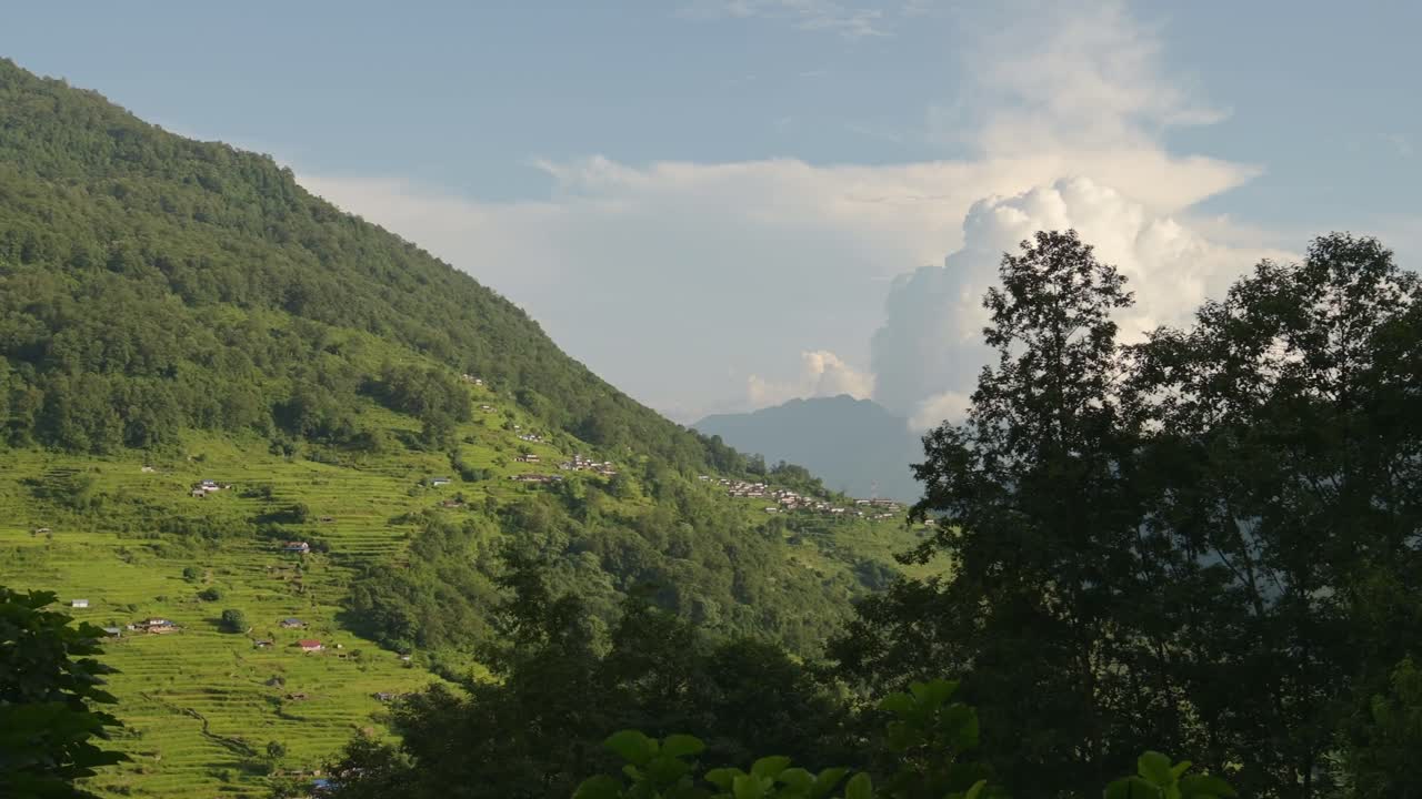 Nepal Village in Himalayas Mountains with Terraced Paddy Fields and ...
