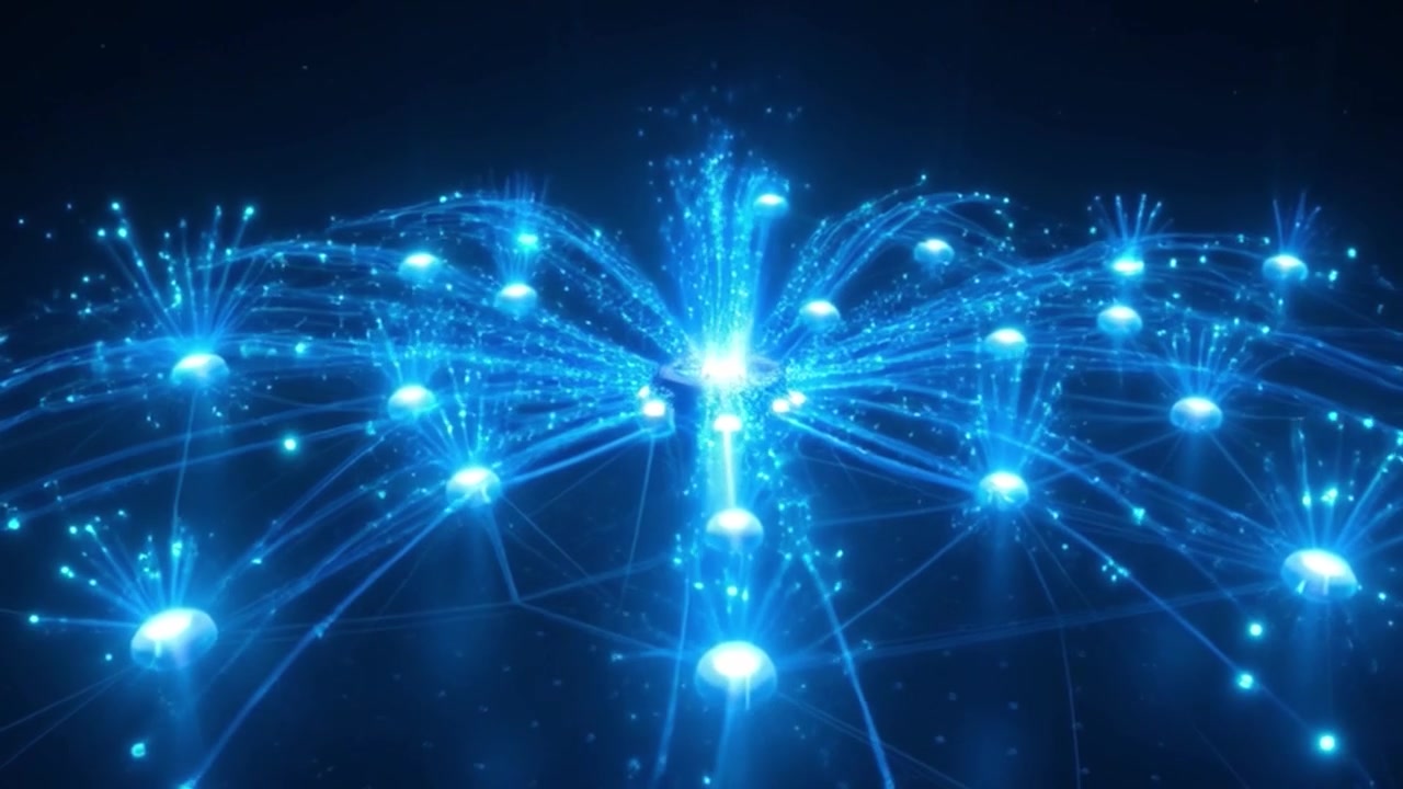 Abstract Digital Network Connection with Glowing Blue Nodes and Data Flow