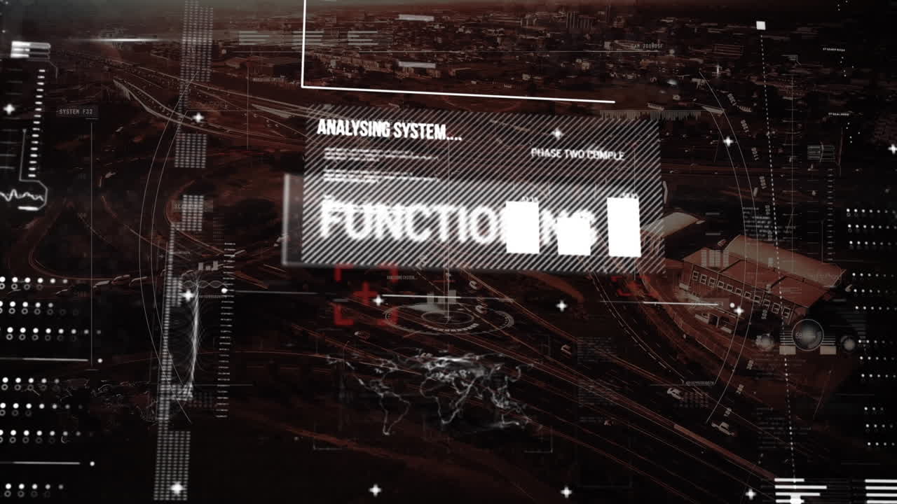 Animation of statistics and data processing over cityscape