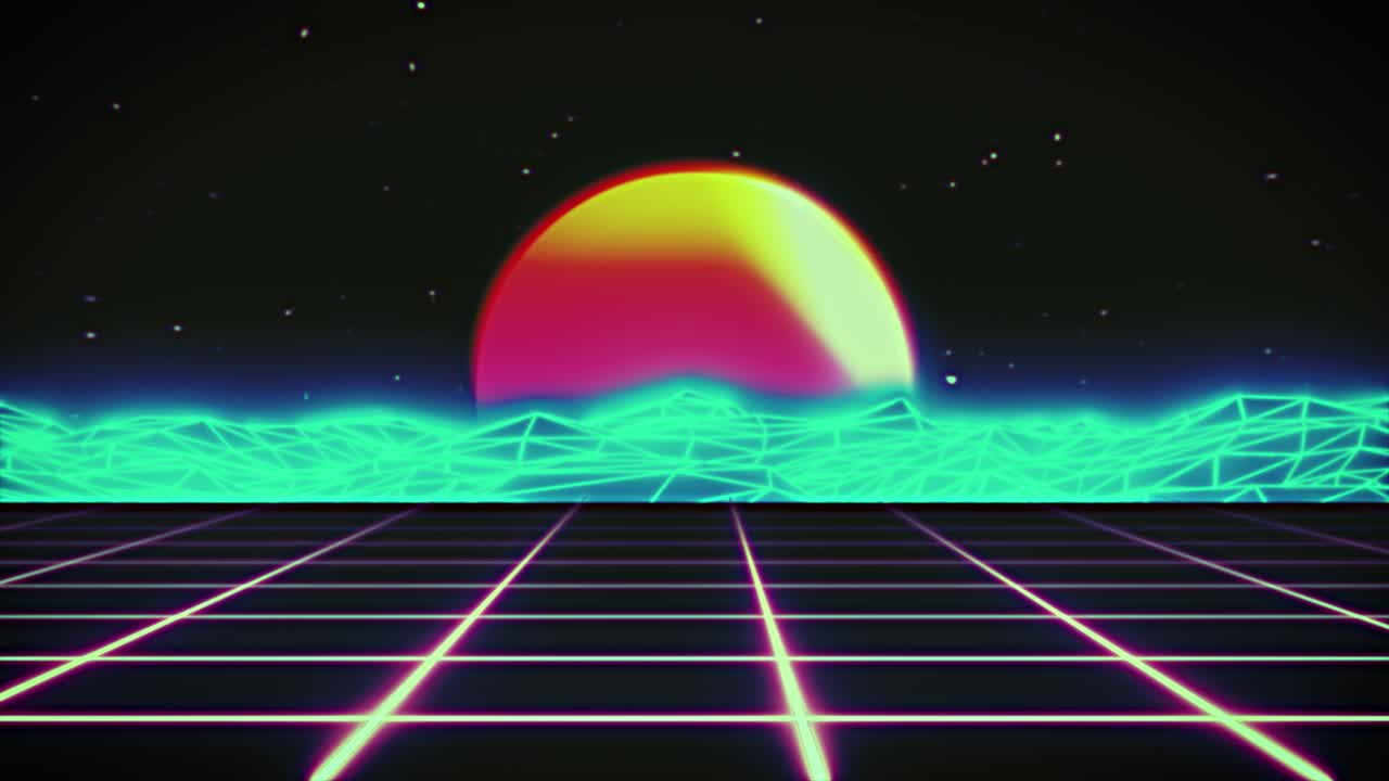 paisaje retro futurista del atardecer