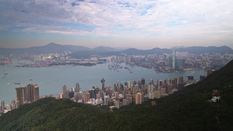 timelapse cityscape skyline peak view of of hong kong island and kowloon with victoria harbour on sunny day