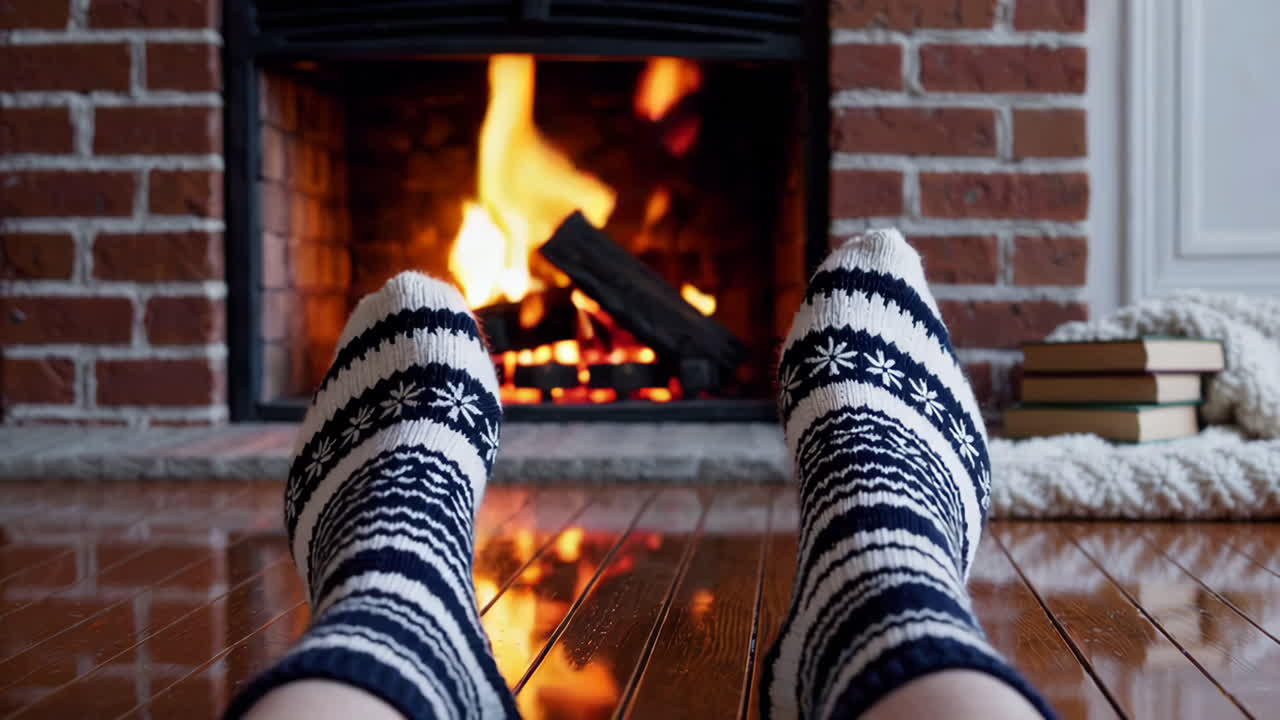 Relaxing by the Fireplace in Cozy Socks