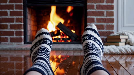 Relaxing by the Fireplace in Cozy Socks