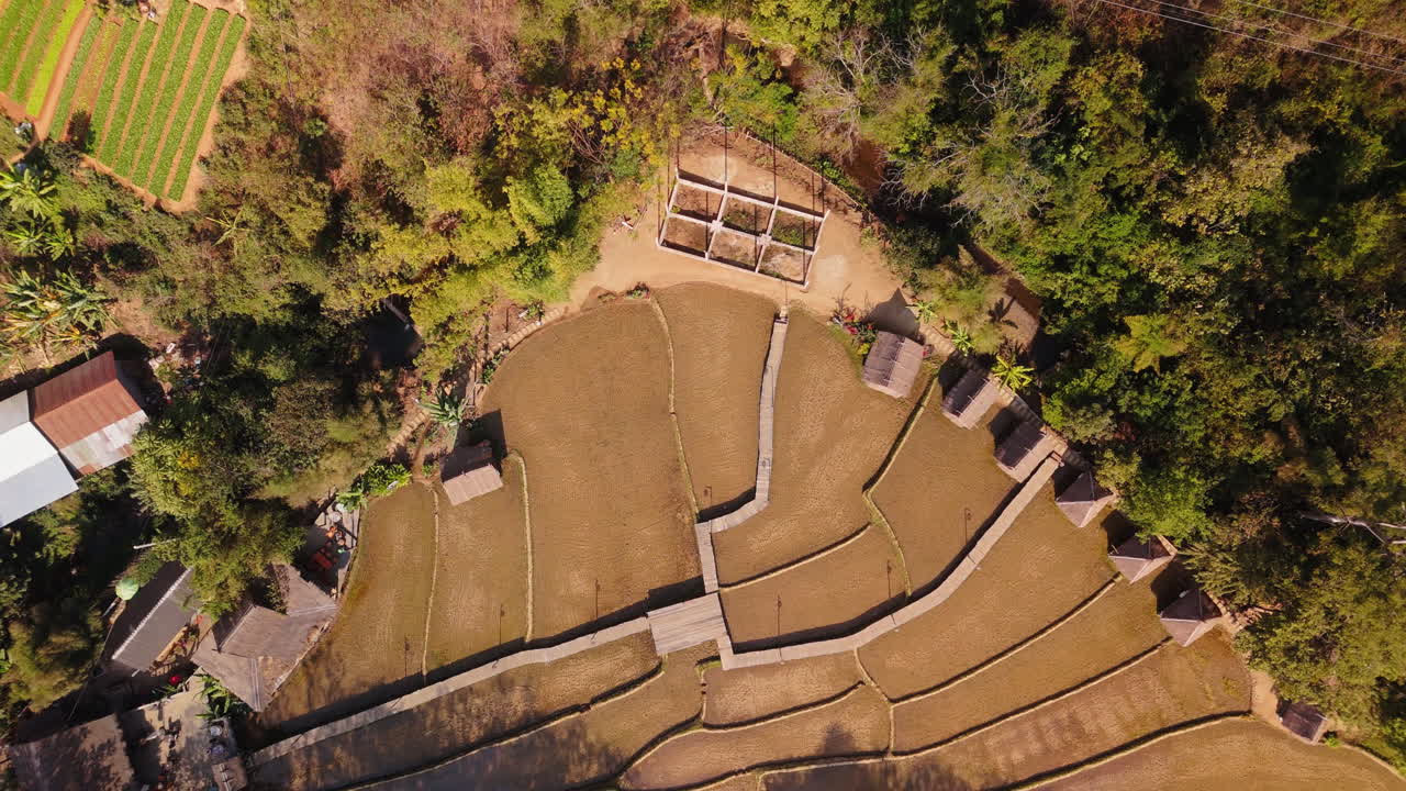 Aerial View of Rice Terraces and Village