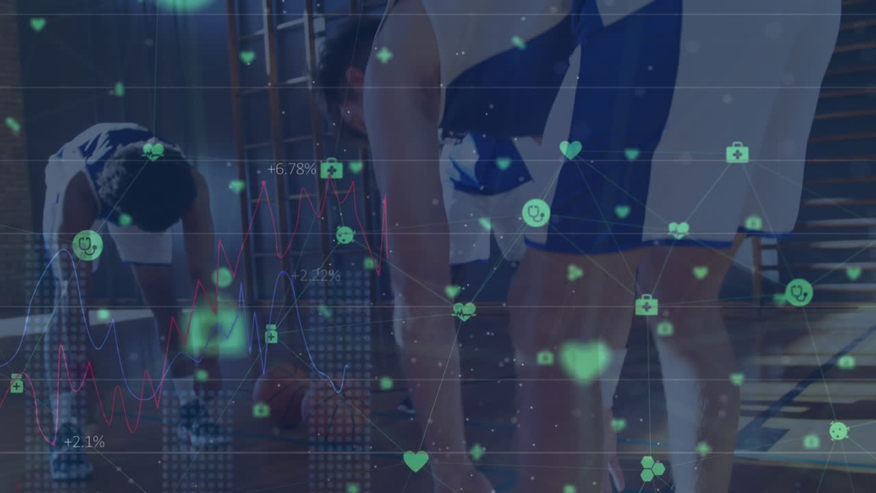 다양한 남성 농구 선수에 대한 데이터 처리 애니메이션