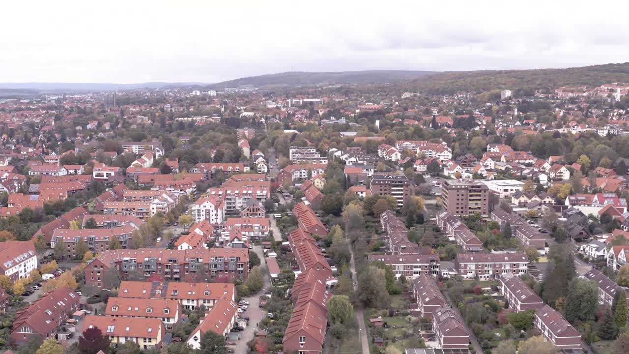 Reinhaeuser Landstrasse in Goettingen Suedstadt Südstadt captured by a drone aerial shot in late autumn