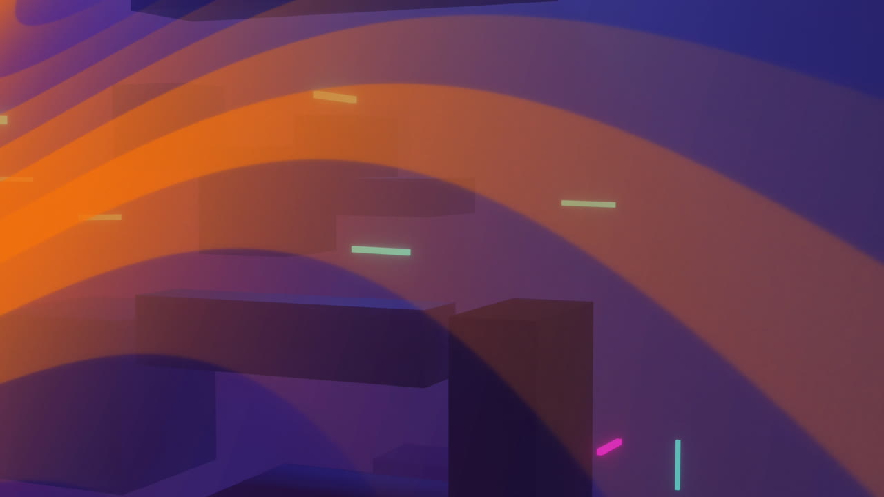 Animation of light trails and abstract shapes moving on orange background