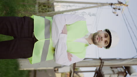 professional engineer or construction worker in hard hat and safety vest