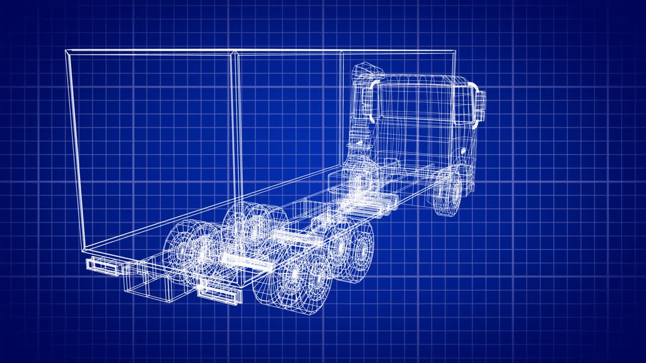 그리드에서 회전하는 3d 자동차 드로잉의 애니메이션