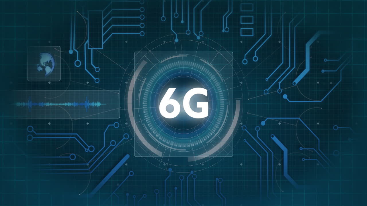 animación de texto 6g y procesamiento de datos sobre el globo y conexiones