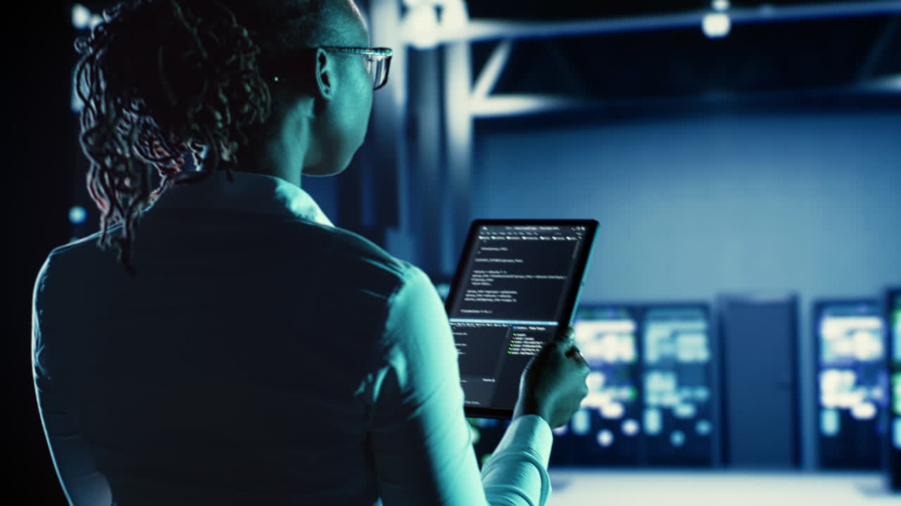 Woman runs code in data center