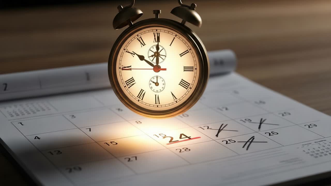 An Insightful Moment Captured: A Vintage Clock Hangs Over a Date Marked on a Calendar, Symbolizing the Passage of Time and Life Events