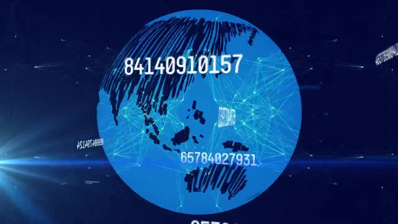 Digital Earth Globe with Rotating Data Streams and Network Connections