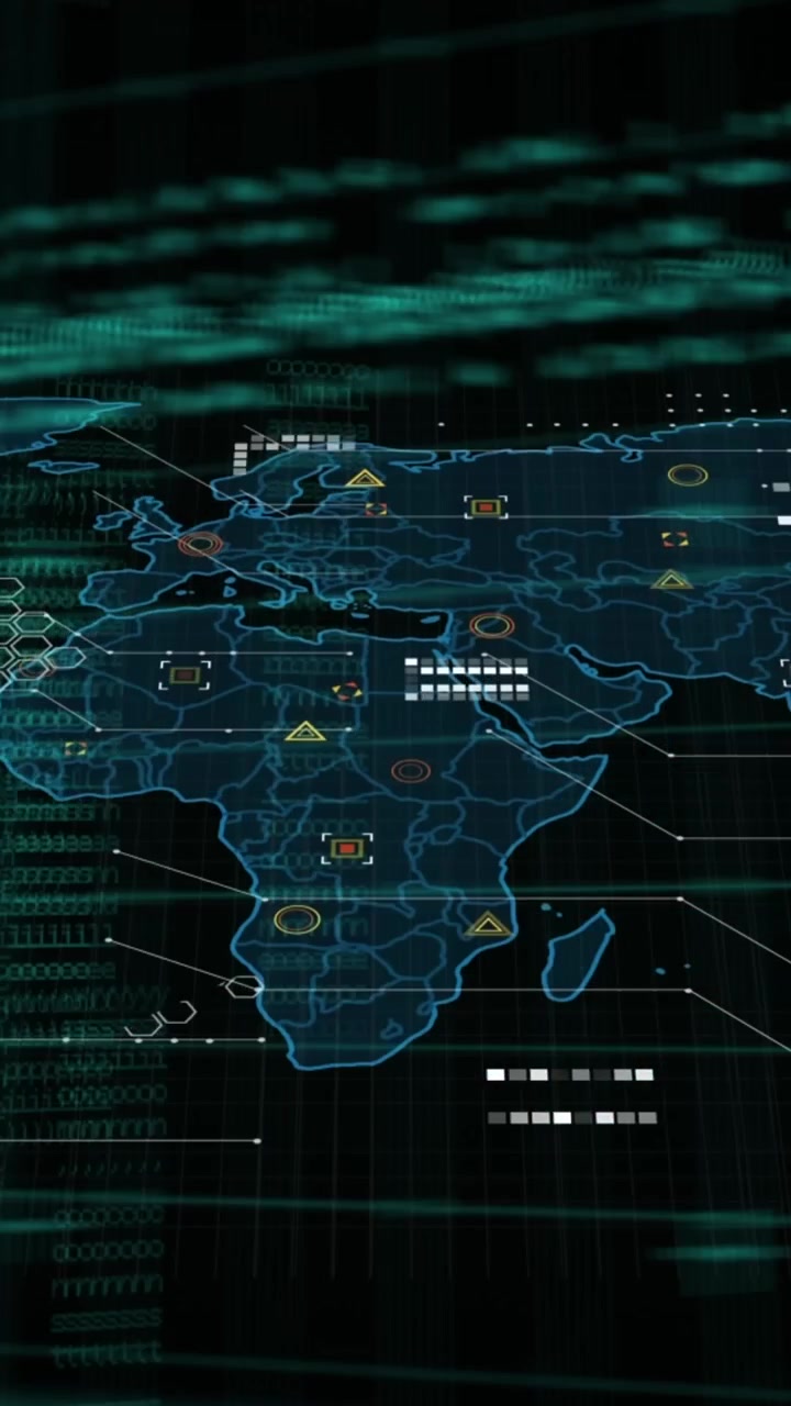 Animation of data processing over dark background