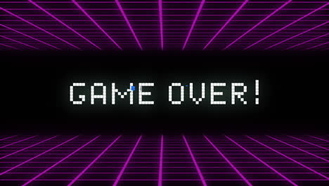 game over written in white distorting on black background with purple grid moving top and bottom