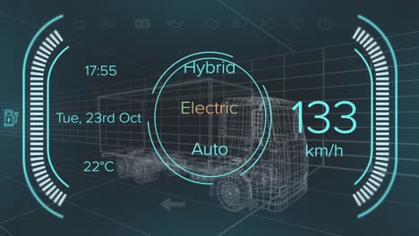 Animation-Von-Tachometer-Und-Leistungsniveau-über-LKW-Projekt-Auf-Schwarzem-Hintergrund