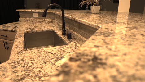 kitchen countertop in slow motion prospective view