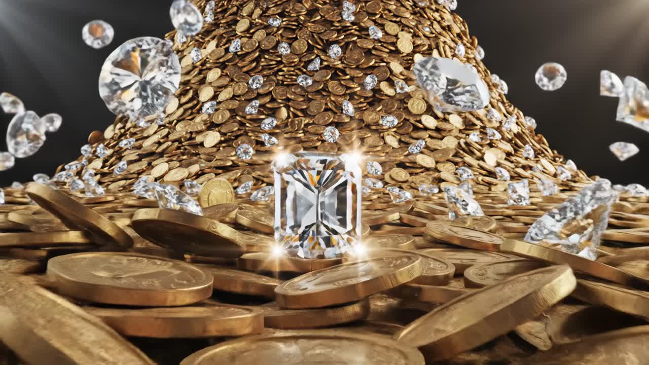 Pile of Gold Coins and Diamonds