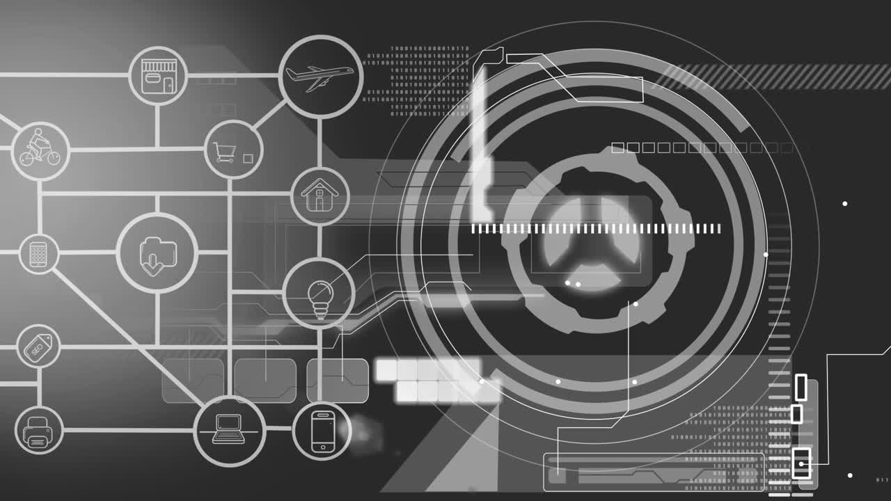 연결 네트워크의 애니메이션 검은 바탕에 스캔 데이터 처리 범위.