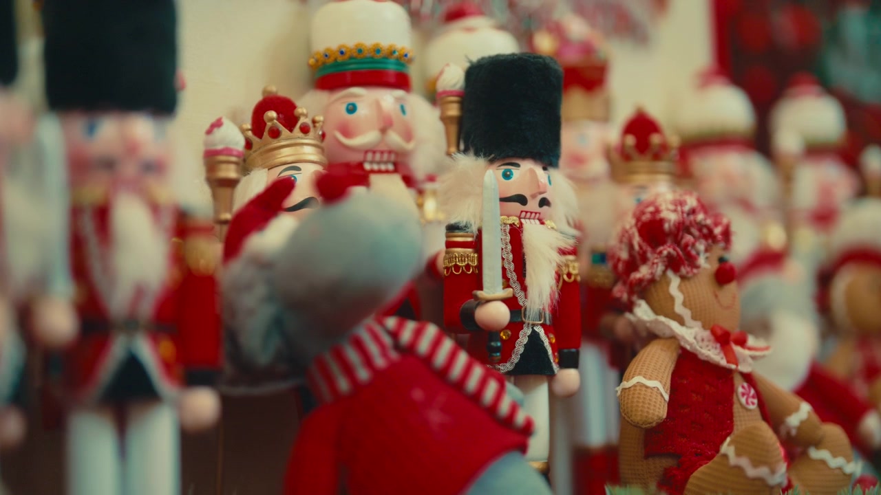 Nutcracker Figures Display During Christmas Season. - closeup shot