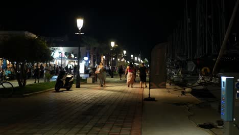 Locked shot of Locals and tourists enjoying a warm night at the Marina