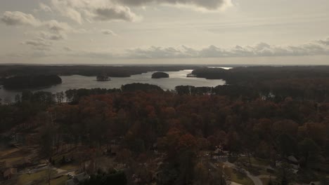 drone pan view of lake lanier in georgia