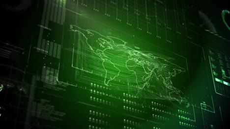 animation of data processing over globes and world map
