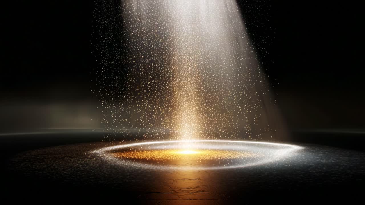 A mesmerizing dance of light and particles, cascading through the darkness as radiant beams create an ethereal spectacle, drawing observers into a captivating display of beauty and wonder