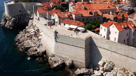 old city walls of dubrovnik in croatia - aerial drone shot