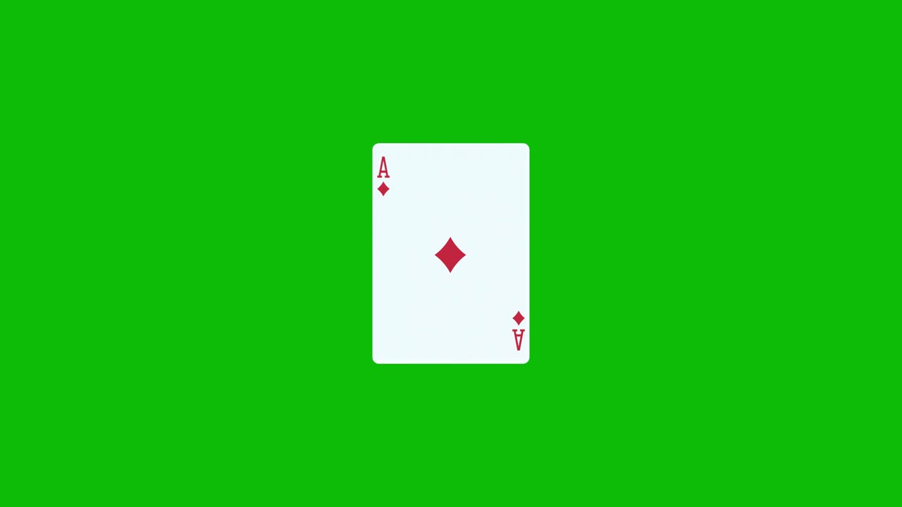 Ace of diamonds poker card spins and reveals on green screen, 3D animation. You can adjust the timing of the clip to control the reveal effect