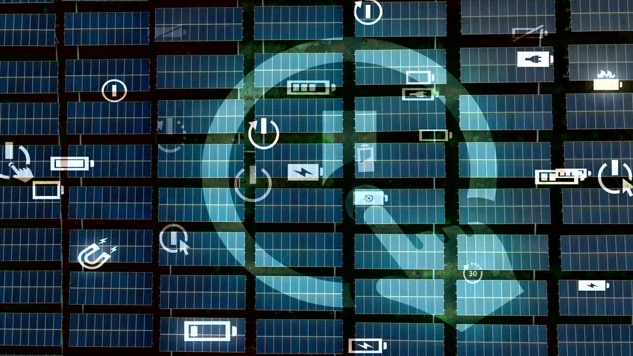 태양광 발전소 및 통신 네트워크 개념