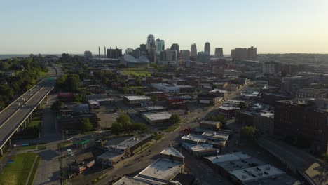 cinematic aerial view of kansas city, missouri skyline