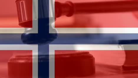 digitally animation of norwegians flag and gavel 4k