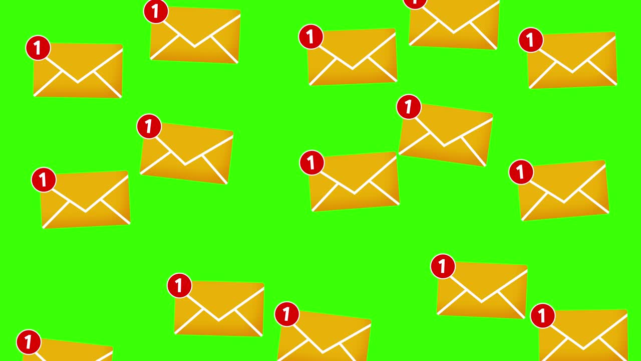 icono de mensaje cayendo desde arriba en pantalla verde animación 4k bucle sin costuras. concepto de mensajería animación de telón de fondo