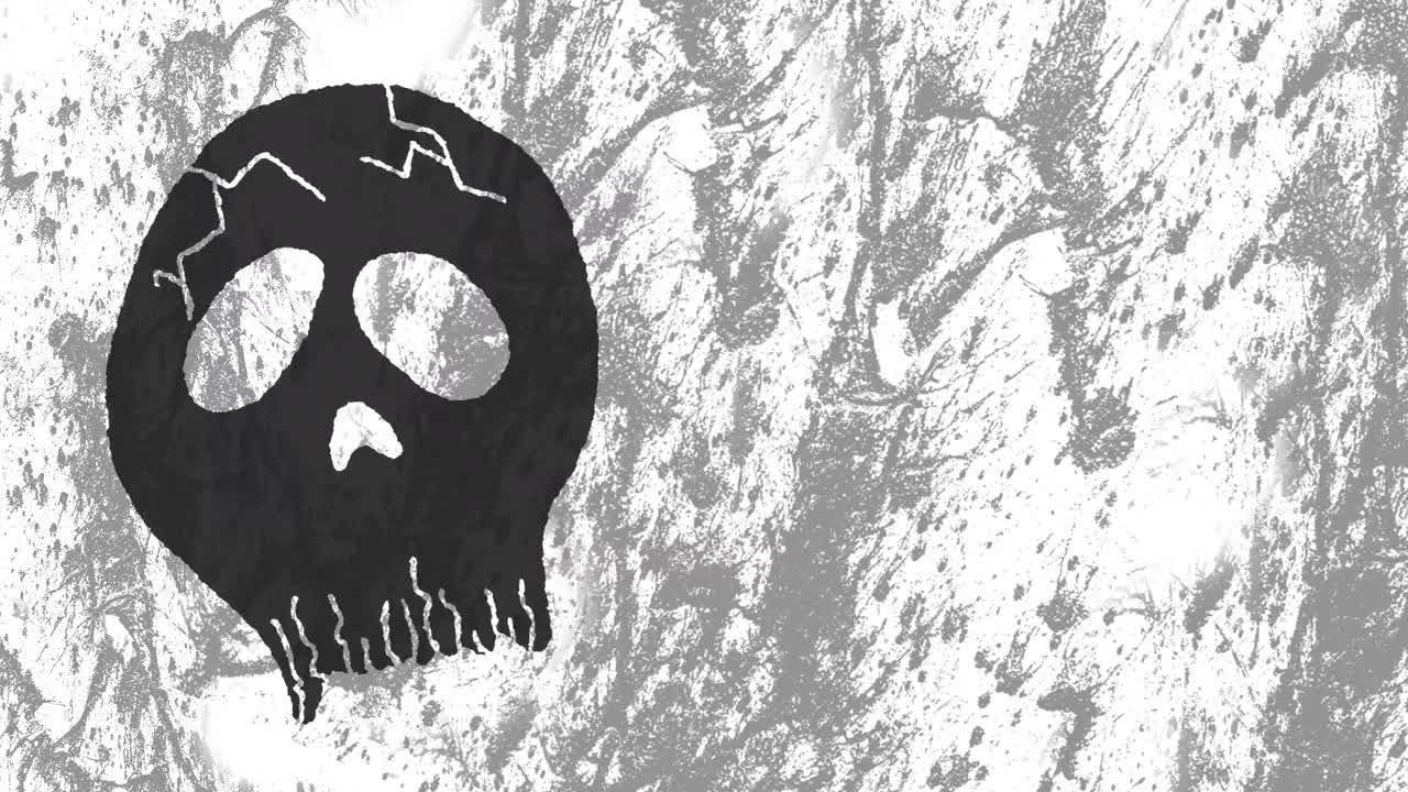 움직이는  ⁇ 색과 회색 배경 위에 할로윈 두개골의 애니메이션