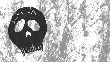animación del cráneo de halloween sobre un fondo blanco y gris en movimiento