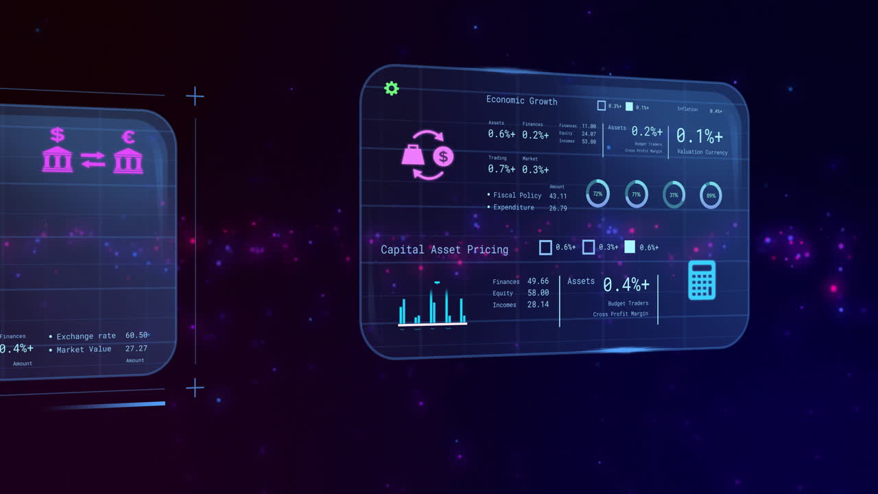 Animation of screens with banking data over black background