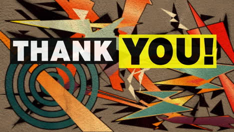 animation of thank you text over colourful shapes moving